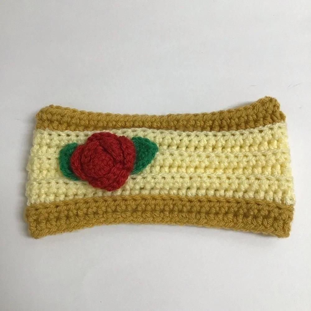 Rose Flower Knit Headband Ear Warmer Handmade Acrylic Hair Band Ski Snowboard